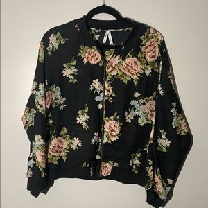 Floral sheer bomber jacket